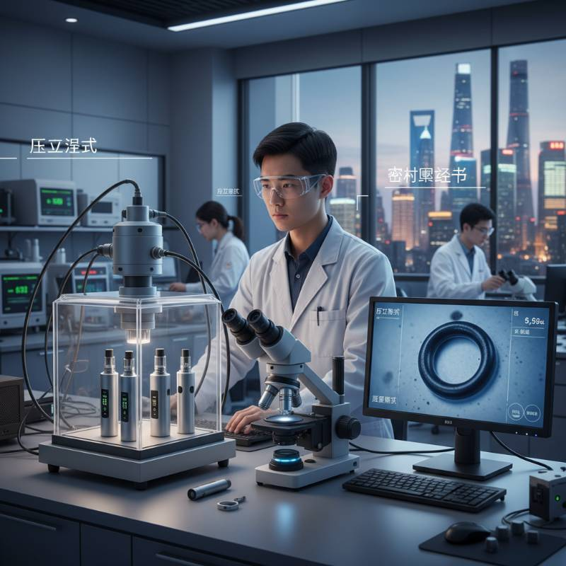 实验室里正在进行压力测试的电子烟设备,显微镜下的密封圈细节,专业科技感 实验室里正在进行压力测试的电子烟设备,显微镜下的密封圈细节,专业科技感